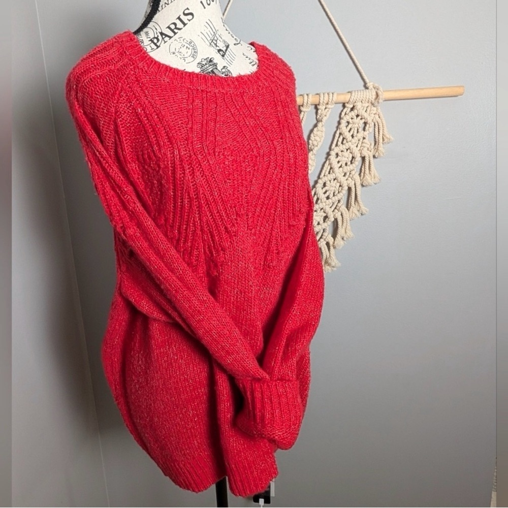 Adyson Parker Red Cable Knit Crewneck Pullover Sweater 1x Holiday (Fits Like L)